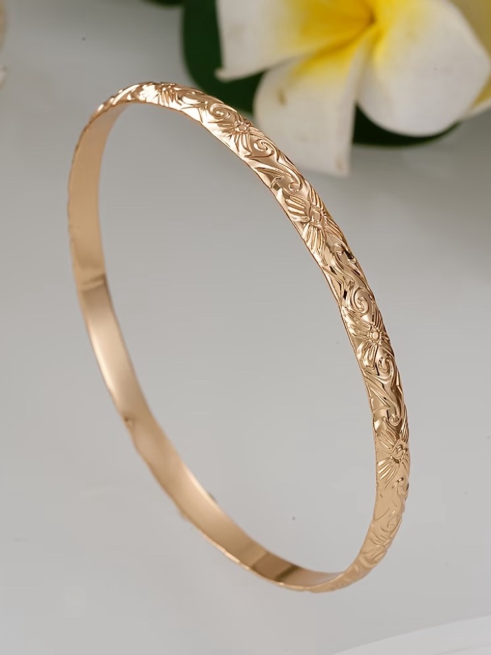 Gold Engraved Island Bangle Bracelet | 75mm